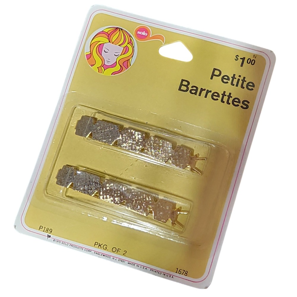 Vintage 1970's Gold Hair Barrettes New in 70s Packaging Hair Clips‎